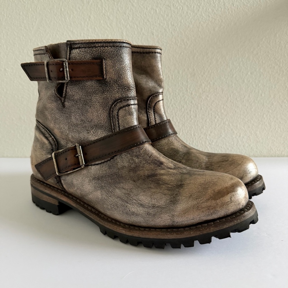 Freebird Harley Metallic Brown Leather Distressed Combat Moto Boots Womens US 12